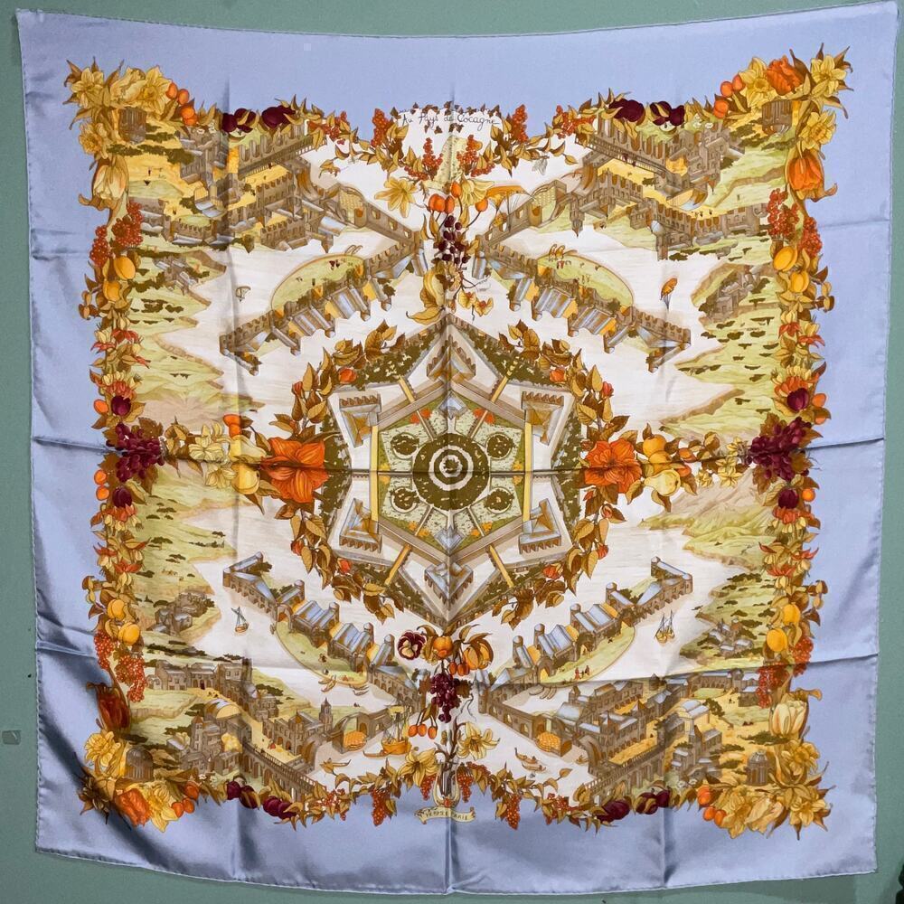 Hermes Carré Scarf 90cm AU PAYS DE COCAGNE Light blue - Picture 12 of 12